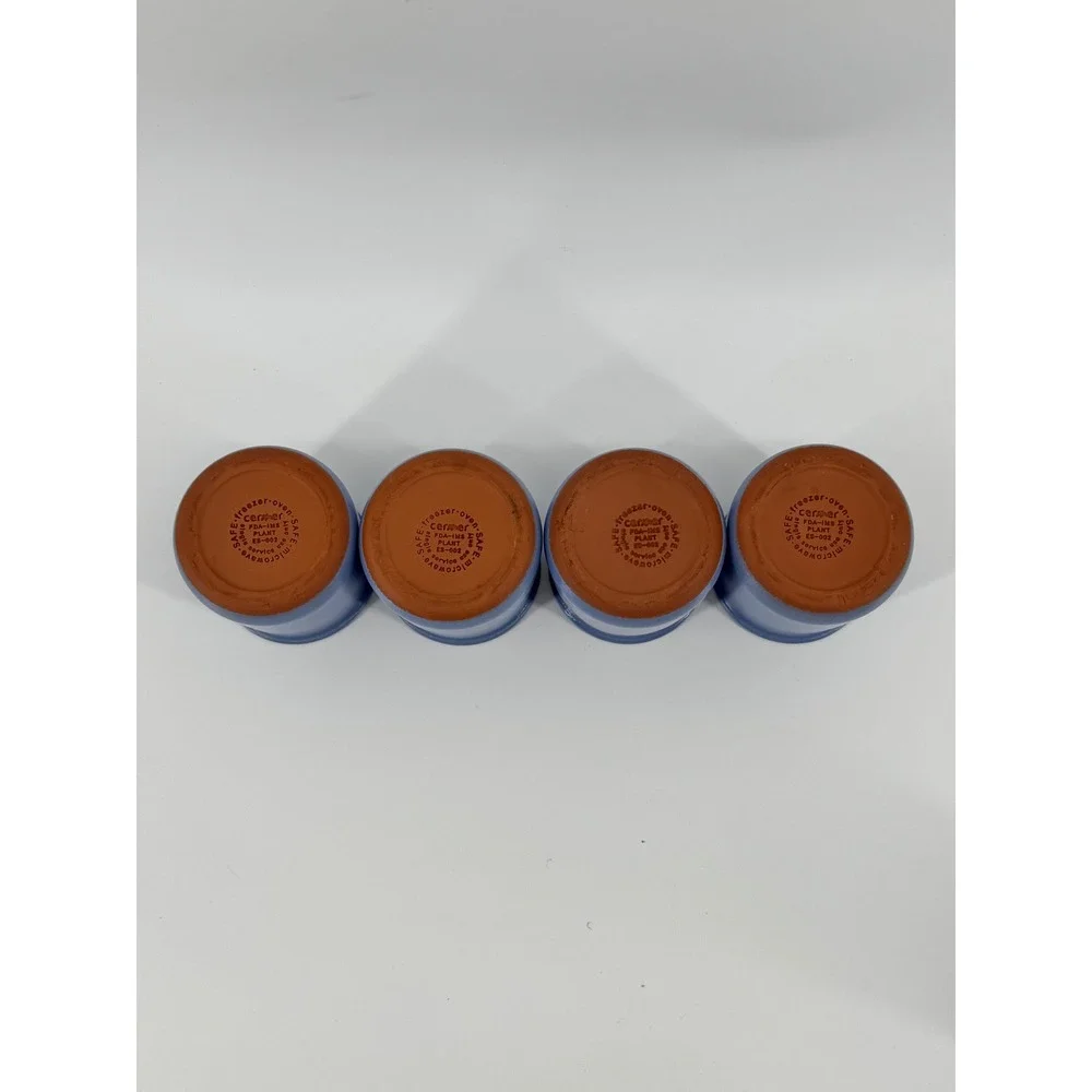 La Fermiere French Blue Ceramic Yogurt Pots Terracotta Jars Set of 4 Crocks